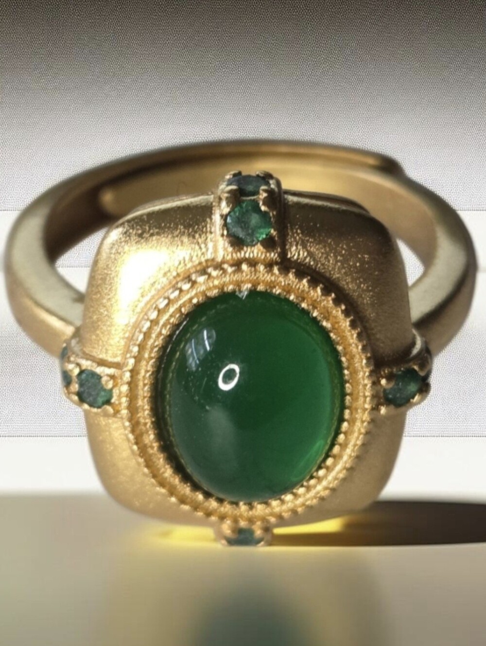 18k Matte Gold Plated European Style Emerald Cabochon Crystal Ring - Picture 2 of 6